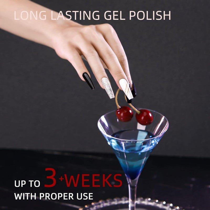 Delanie TipsLuna 6 Színű UV LED Gél Lakk Szett - Fekete, Fehér, Arany, Ezüst, Rózsaszín Glitter