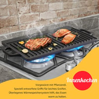 Overmont kétoldalas öntöttvas grillap fogantyúkkal, 50x23 cm, BBQ-hoz és tűzhelyhez 6