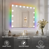 RGB Sminktükör LED Világítással - 65*56 cm - 15 Fényerőszintű Hollywood Tükör 3 Színhőmérséklettel, Érintésvezérléssel 3