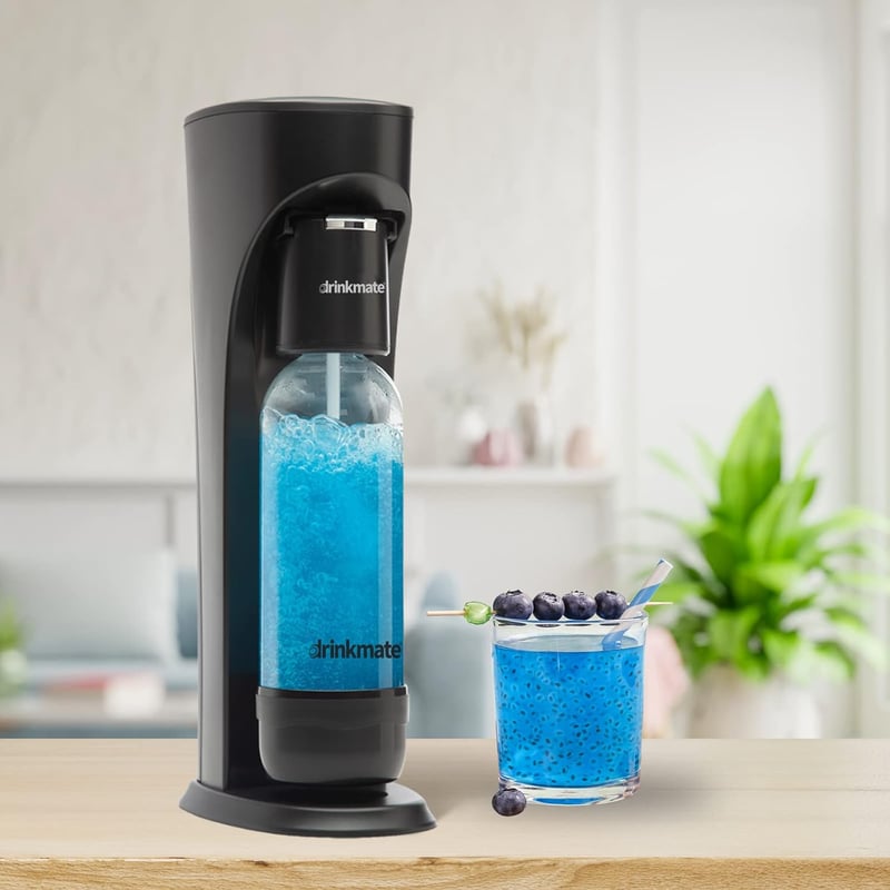 DrinkMate Szénsavasító Készülék Bármilyen Italhoz - Fekete Matt, CO2 Patron Nélkül, 1L Palackkal, Kézi Működtetésű Szódagép