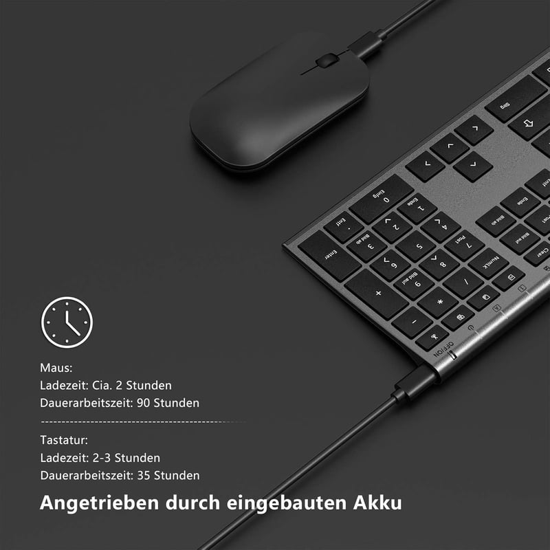 seenda Vezeték Nélküli Billentyűzet és Egér Szett - Újratölthető, Ultravékony Alumínium QWERTZ Billentyűzet, 2.4G Technológia, Windows Kompa