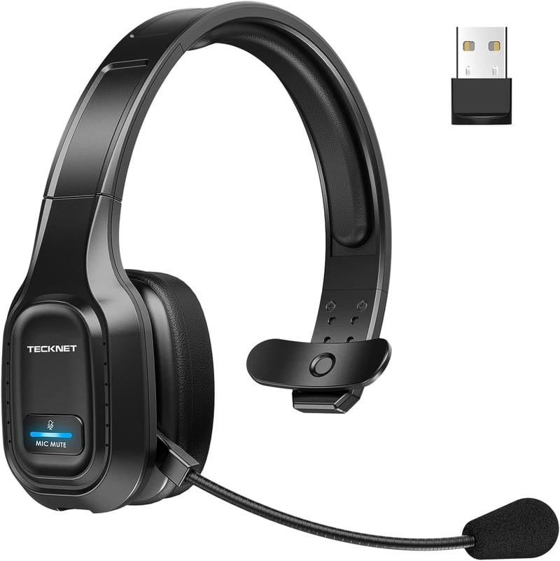 TeckNet Bluetooth fejhallgató mikrofonnal, zajszűrős, töltőállomásos, Skype-kompatibilis