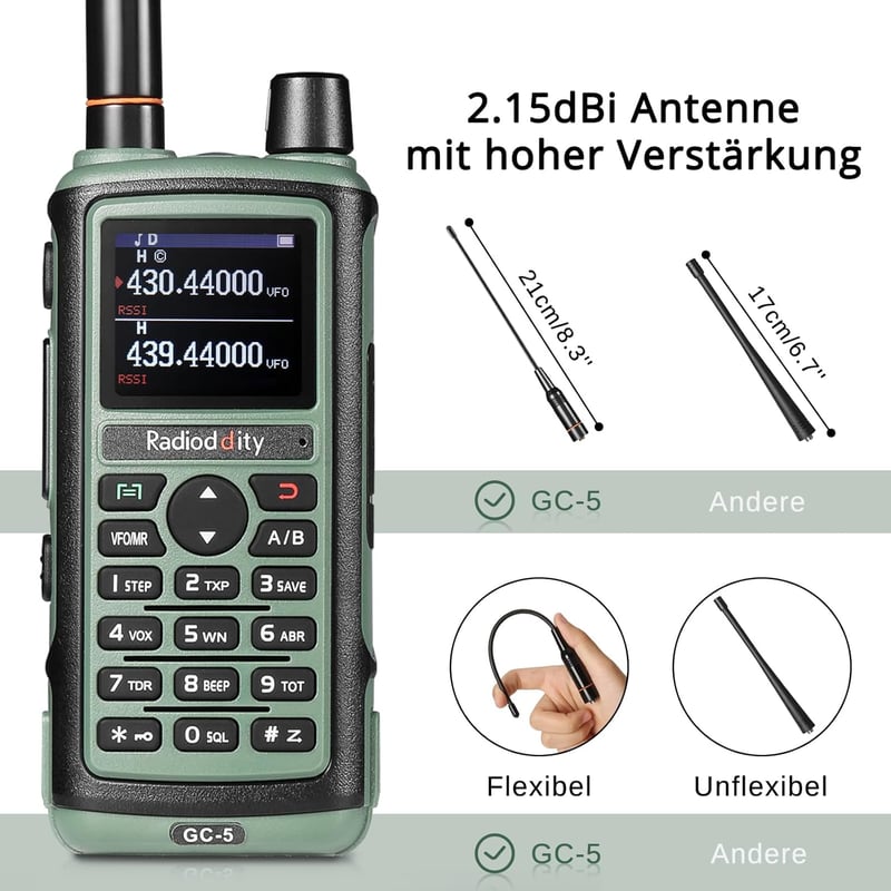 Radioddity GC-5 kétsávos amatőr walkie-talkie, 999 csatorna, nagy hatótáv