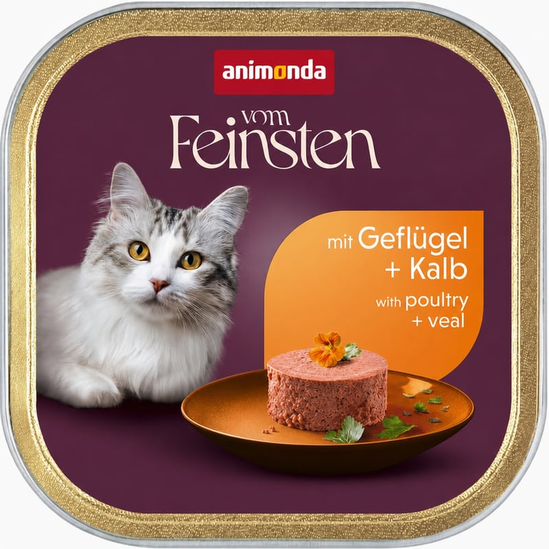 Hrană umedă pentru pisici animonda Vom Feinsten cu pasăre și vițel, fără cereale, 100 g, 1 buc (parte dintr-un set)