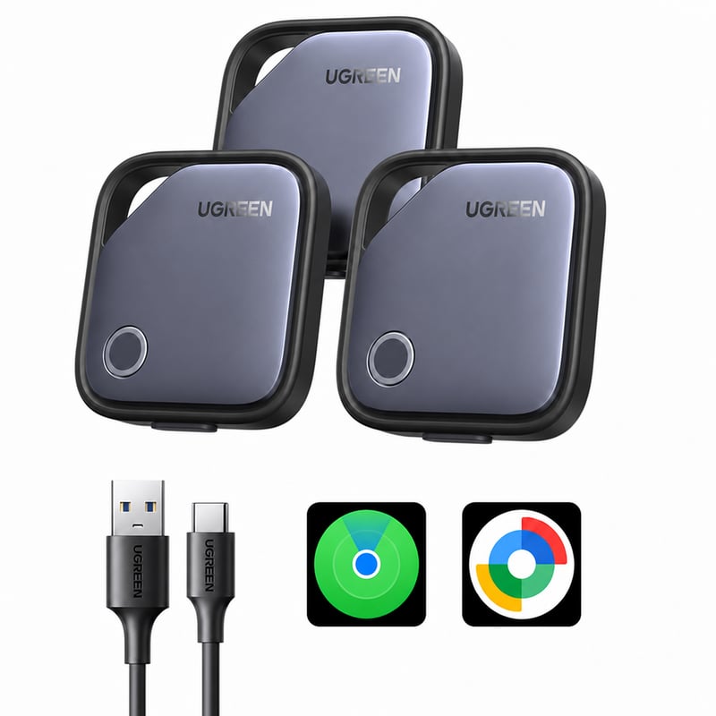Tracker Bluetooth UGREEN FineTrack Duo, set de 3 bucăți, compatibil cu Apple Find My și Google Find My, iOS, Android, USB-C