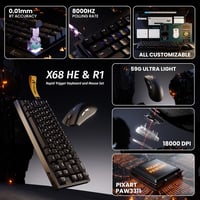 ATTACK SHARK X68 HE & R1 Gamer Billentyűzet-Egér Szett, 8000 Hz Gyorstrigger, 59g Szuperkönyű Vezeték Nélküli Egér, 18000DPI, RGB Háttérvilá 2