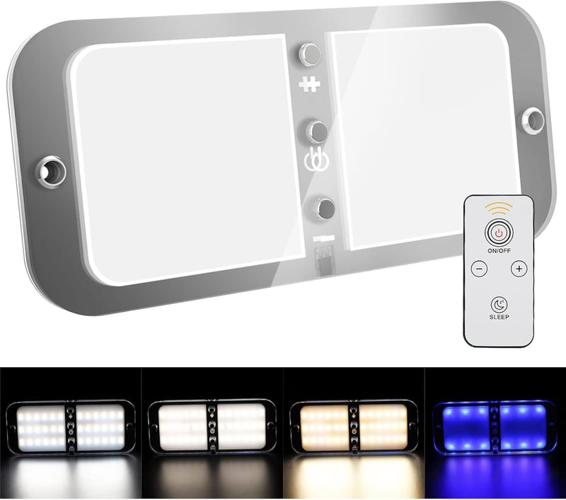 Kriogor 12V-os LED mennyezeti lámpa lakóautóba, távirányítóval, 72 LED, 800LM, dimmelhetõ