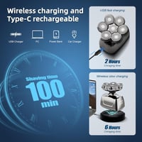 Qhecomce 6 az 1-ben elektromos fejborotva férfiaknak, 7 forgófejjel, LED-del 3