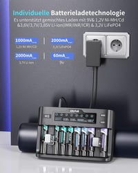 Dlyfull Univerzális Akkumulátor Töltő 10 Férőhelyes - Li-Ion, NI-MH, NI-Cd, LiFePo4, 18650, 21700, AA, AAA, C, 9V Újratölthető Elemekhez 3