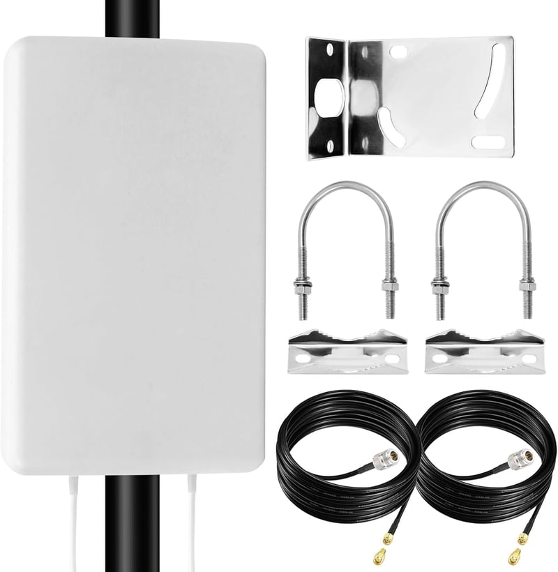 JAOGAUS 5G LTE Kültéri Antenna 18dBi Erősítővel - Nagy Hatótávolságú Jelerősítő 700-4000MHz - 2x10m Kábellel TS9/SMA Csatlakozóval 3G 4G Rou