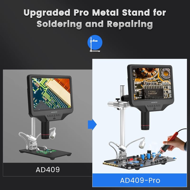 Andonstar AD409 Pro HDMI Digitális Mikroszkóp, 10,1" Képernyő, 300X Nagyítás, USB Elektronikus Kamera PCB Forrasztáshoz, Windows Kompatibili