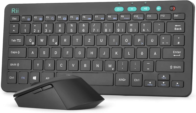 Rii Vezeték Nélküli Billentyűzet-Egér Szett, 2.4G Kompakt Billentyűzet Egérrel, Laptop, PC és Smart TV Kompatibilis, Német QWERTZ Kiosztás, 