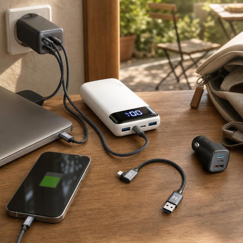 Nomád töltőbázis: 65W hálózati töltő + 30W autós töltő + 20 000 mAh powerbank + 2 db USB-C kábel