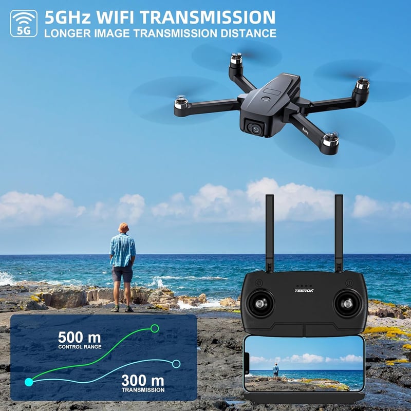 TEEROK T18S GPS Drón 4K Kamerával, 5G Átvitel, 500m Hatótáv, Automatikus Visszatérés, Követés Funkcióval, Kefe Nélküli Motor, 2 Akkumulátor,