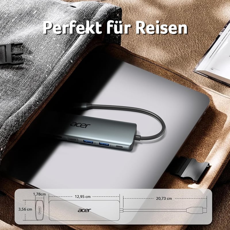 Acer 7-in-1 USB-C Hub - 4K HDMI, 2x USB 3.0, 100W PD, SD/TF Kártyaolvasó, Alumínium Dokkoló iPhone 15/16, MacBook, iPad Pro/Air