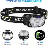 Lsnisni LED fejlámpa 2db, vízálló fej lámpa 6 üzemmóddal, piros fénnyel, elemekkel 5