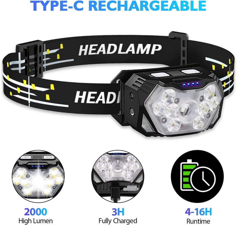 Lsnisni LED fejlámpa 2db, vízálló fej lámpa 6 üzemmóddal, piros fénnyel, elemekkel