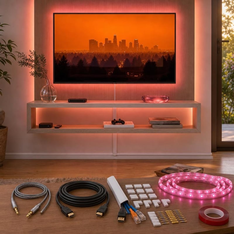 TV kábelszervező szett: 10x kábelcsatorna + 1m aux + 5m HDMI + 3m LED szalag