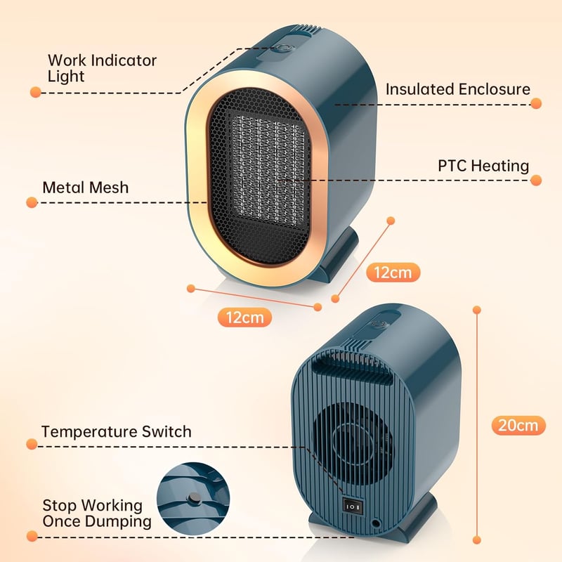 Tiptop Home Kerámia Hősugárzó 1200W - Gyors Fűtés, 2 Fokozat, Dönthető Védelem, Csendes Működés, Irodába, Hálószobába, Fürdőszobába, Fehér