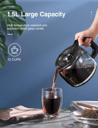 Yabano digitális kávéfőző időzítővel és érintőképernyővel, 1,5L, rozsdamentes acél 6