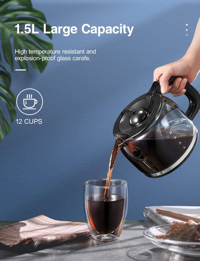 Yabano digitális kávéfőző időzítővel és érintőképernyővel, 1,5L, rozsdamentes acél