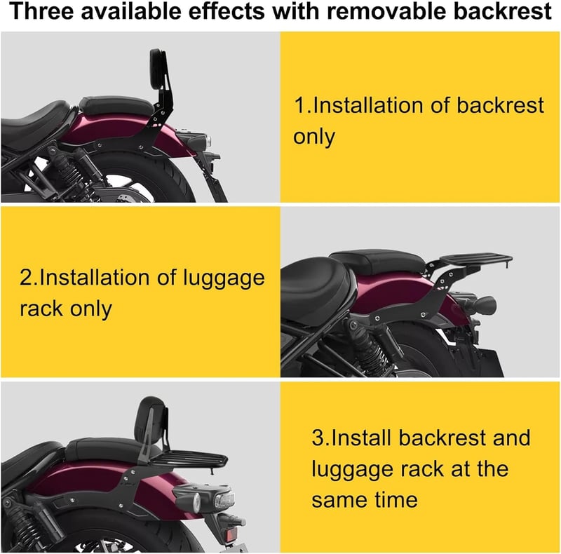 PSLER Honda Rebel CMX1100 Háttámla Üléspárna Csomagtartóval - Motoros Sissy Bar Hátsó Utasnak, Fekete Acél Váz, 2021-2024 Modellekhez