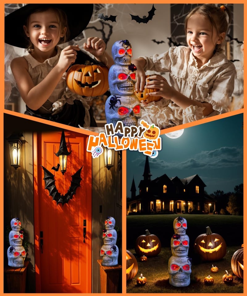 Yeomoo Napelemes Koponya Halloween Dekoráció - Kültéri/Beltéri Világító Koponya Pókhálóval - Kerti, Parti, Asztali Dísz Ajándék Fehér