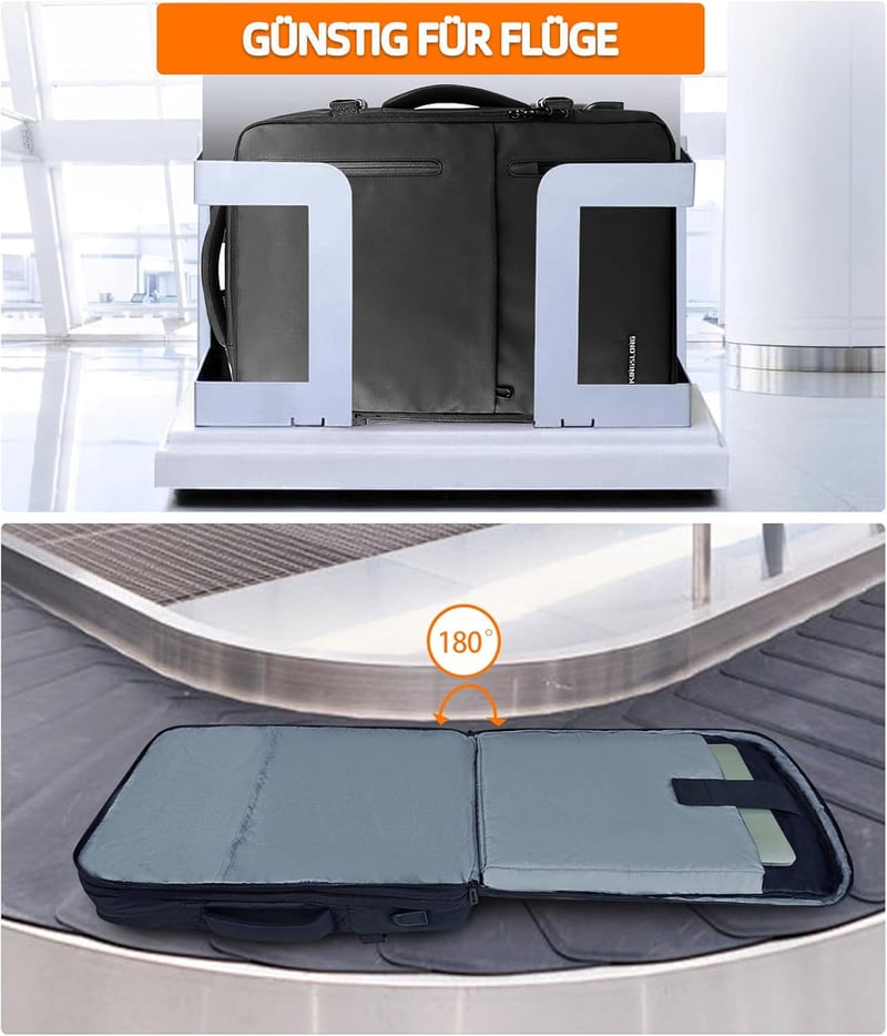 KINGSLONG Bővíthető Laptop Hátizsák 19" - 28-46L Vízlepergető Utazótáska USB Töltőporttal, Repülőgép Fedélzetre Vihető, Vákuumtasakkal és Pu