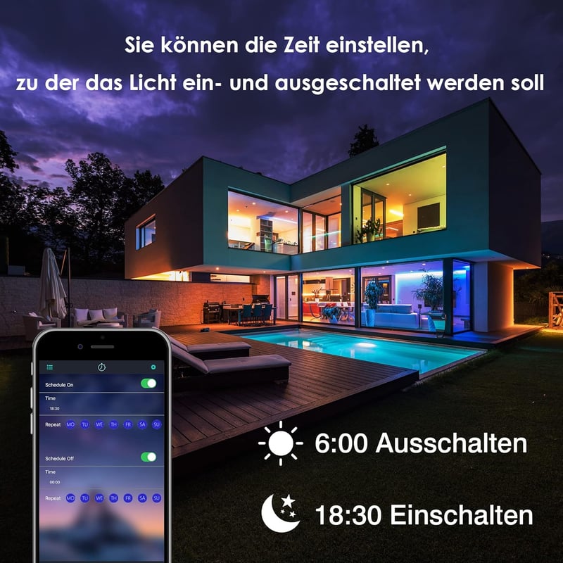 OUSIDE RGB LED Reflektor Szett, 2 db 100W Bluetooth Kültéri Világítás, IP66 Vízálló, 15000 Lumen, Színváltós Hangulatfény Kertbe, Erkélyre