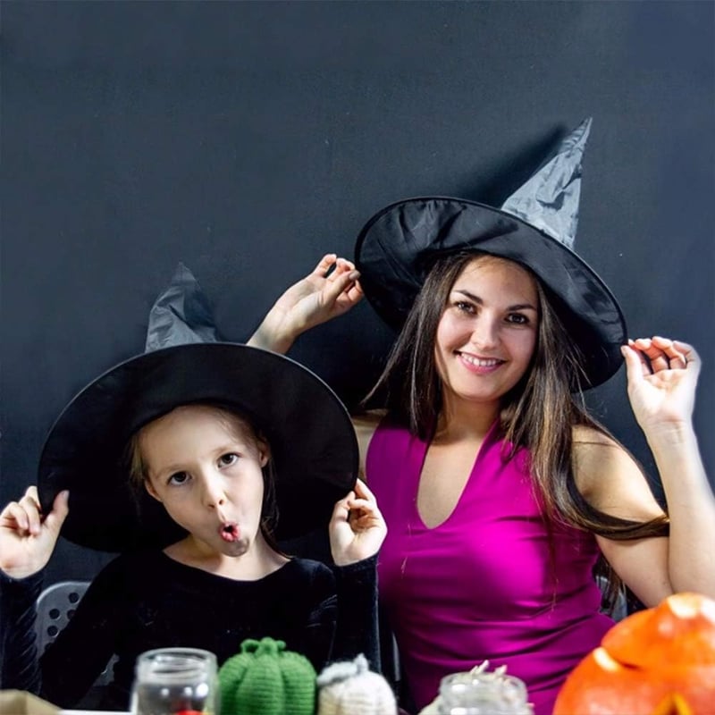 Fekete boszorkánykalap Halloween jelmezhez - 10 darabos szett