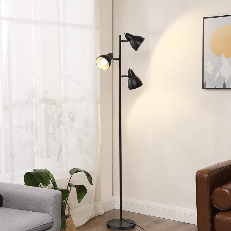 EDISHINE Állólámpa 163 cm - 3 Izzós Fekete Vintage Padlólámpa Forgatható Fejekkel, Egyedi Kapcsolókkal Nappaliba, Hálószobába, Irodába