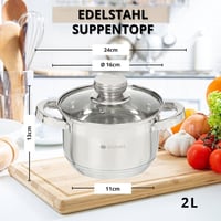 Daniks Indukciós Rozsdamentes Acél Főzőedény Üvegfedővel - 16 cm, 2 Literes Leves/Tészta Fazék, Ezüst 3