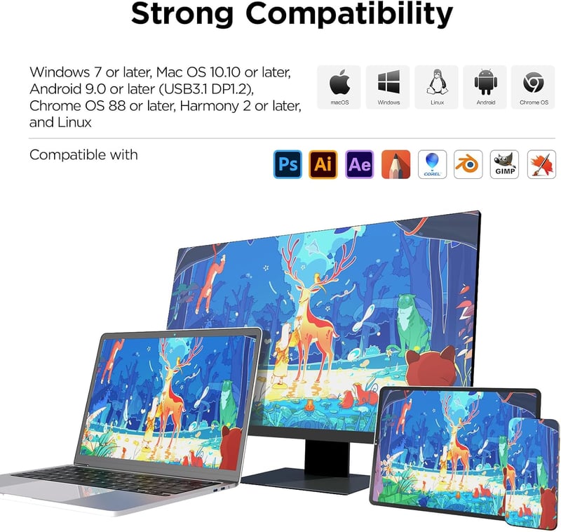 UGEE UE12 Plus 11,9" Grafikus Tablet Kijelzővel - 147% sRGB Színtér, Akkumentes Toll, 8 Gyorsgomb, Windows/Mac/Android Kompatibilis, Fekete