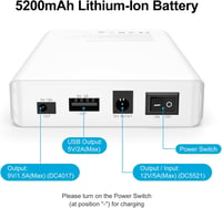Melasta 12V 5200mAh 60W Lítium-ion Powerbank Külső Akkumulátor - 12V/9V DC és 5V USB Kimenettel LED Szalaghoz, CCTV Kamerához - Fehér 3