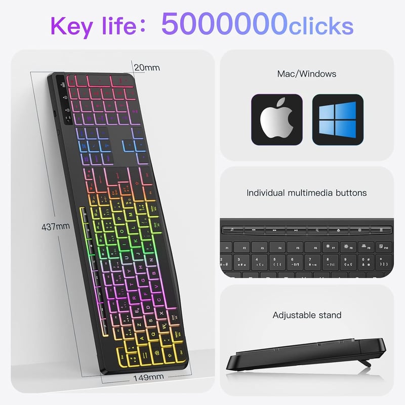 TECURS Vezeték Nélküli Gamer Billentyűzet - Csendes, RGB, Vízálló, Xbox Kompatibilis