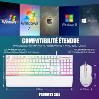 RedThunder K10 Gamer Billentyűzet és Egér Szett, Francia AZERTY + Csuklótámasz, RGB Háttérvilágítás, 7200 DPI Ergonomikus Egér, Fehér 7
