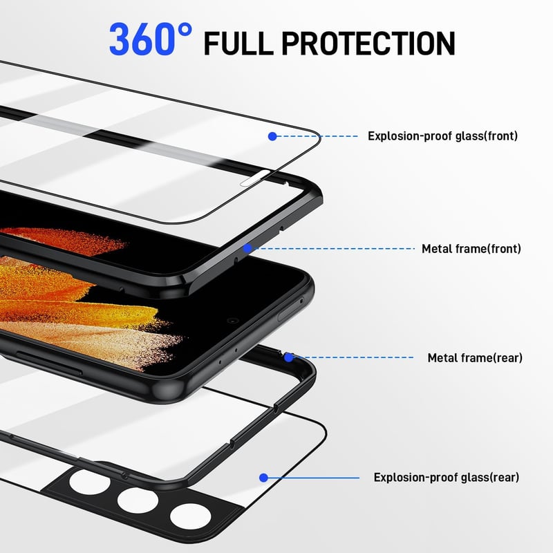 Samsung Galaxy S21 5G mágneses tok - 360°-os védelem, edzett üveg, alumínium keret (fekete)