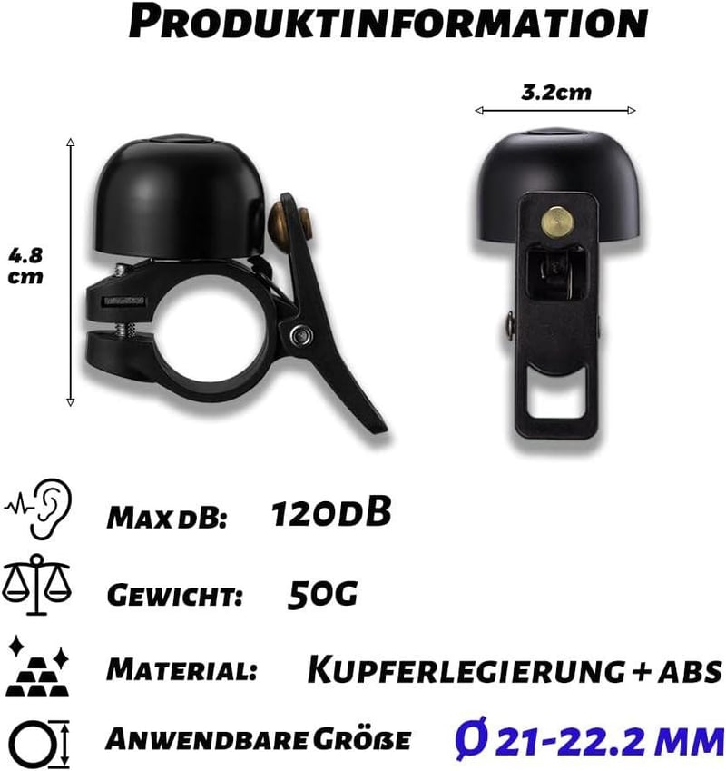 Arkim Retro Fekete Kerékpárcsengő 120 dB - Újracsomagolt