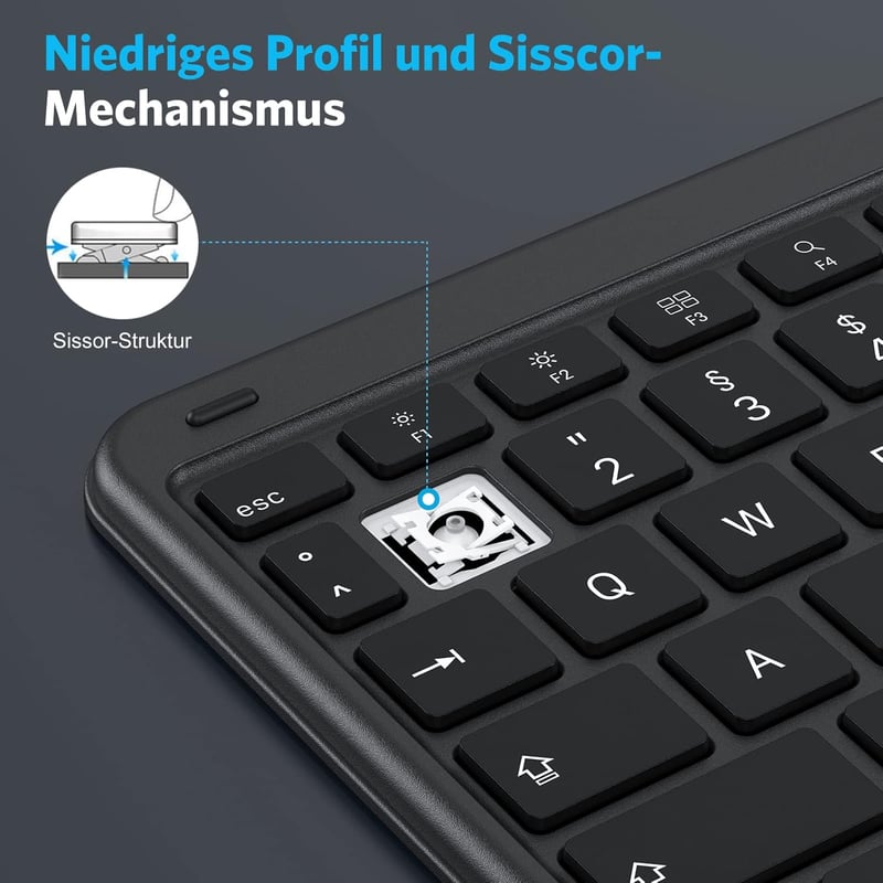 Emetok Vezeték Nélküli Bluetooth Billentyűzet Trackpaddel, Német QWERTZ, iPad 10.9/10.2/9.7/Pro/Air/Mini Készülékekhez, Fekete
