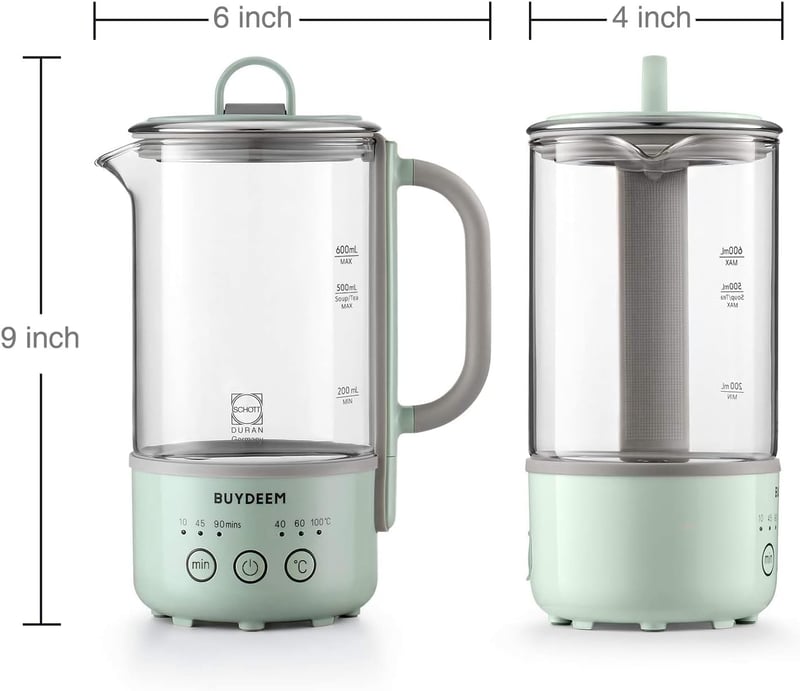 Buydeem K314 mini utazó vízforraló - 0,7L rozsdamentes acél és Schott üveg