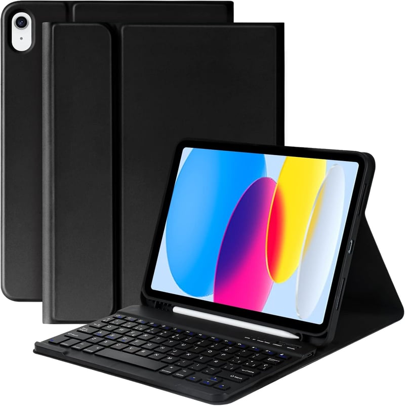 iPad 10. generációs bluetooth billentyűzetes tok, tollartóval, spanyol kiosztással