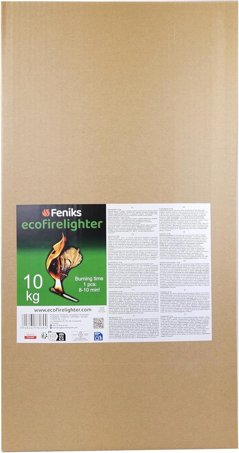 Feniks Biogyújtós 10 kg (kb. 1100-1200 db) - Környezetbarát Tűzgyújtó Kályhához, Kandallóhoz, Grillezéshez, Kemencéhez