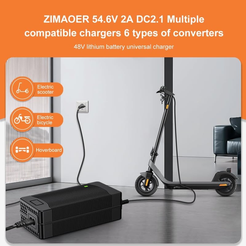 ZIMAOER Univerzális Elektromos Roller Töltő 48V 54.6V 2A - 6 Csatlakozóval E-Roller, E-Bike és Hoverboard Akkumulátorokhoz - EU Adapter
