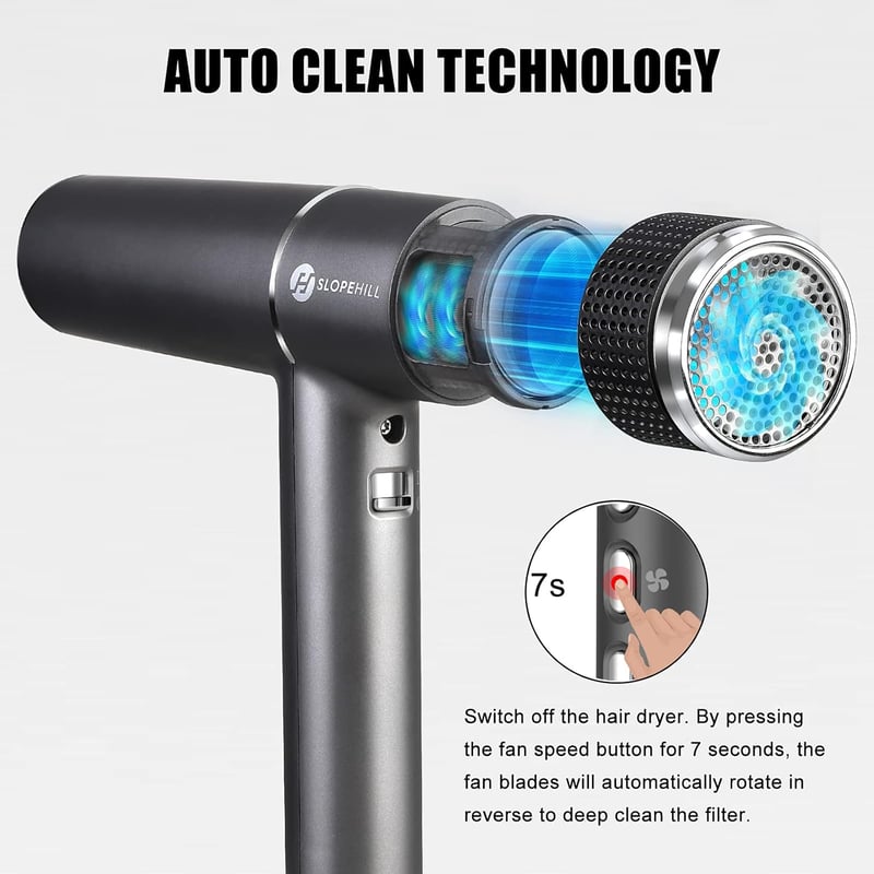 slopehill Hajszárító Kefe Nélküli Motorral - Intelligens Hibaelemzés, LED Kijelző, 268g Szuper Könnyű, 2000W, Ionos Technológia, 3 Hőfokozat