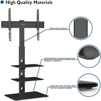 BONTEC TV Állvány 30-70 Hüvelykes Televíziókhoz, Magasságállítható Padlóállvány 3 Edzett Üvegpolccal, 40kg Teherbírás, VESA 600x400mm 4