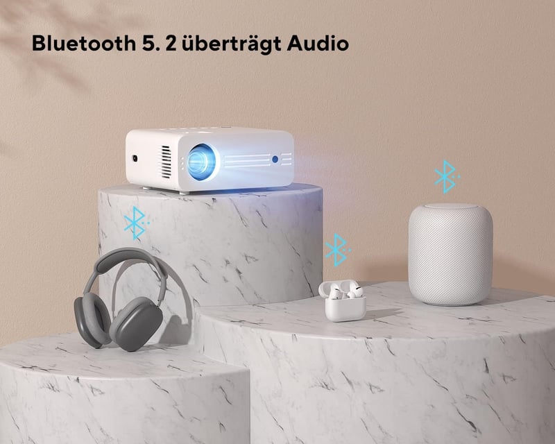 AKIYO O7 Full HD 1080P WiFi Bluetooth Projektor 200 ANSI - Hordozható Házimozi Vetítő 240" Képernyővel, 5G Támogatással, Kompatibilis Fire S
