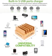Yisen 5 portos USB töltőállomás okostelefonokhoz és tabletekhez, 5 kábellel 2
