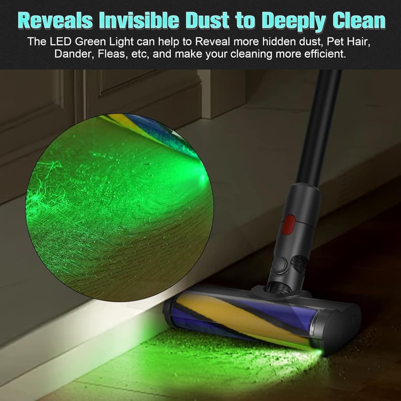 RUKHOOL LED Padlókefe Dyson V12 Detect Slim Porszívóhoz - Kemény Padlóhoz, 140° Forgatható Fejjel, Zöld LED Világítással