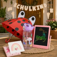 Pachet Magic pentru Școală: tabletă LCD + card curaj + bidon 500ml + umbrelă buburuză + ghirlandă lemn 1