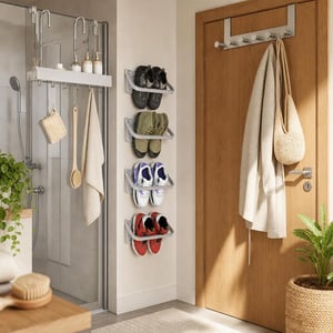 Set za organizaciju doma: 2x kuka za tuš + polica s 5 kuka + vješalica sa 6 kuka + 4x držač cipela